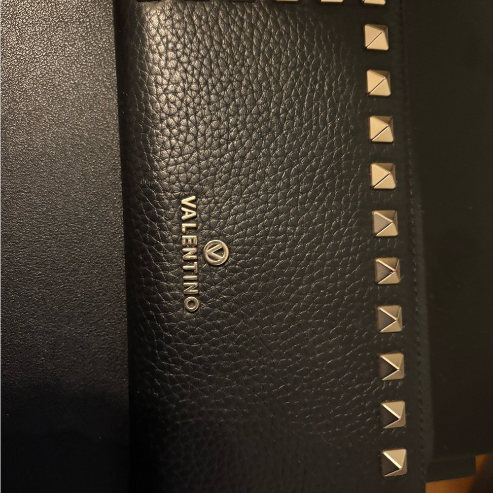 Valentino Black Leather Wallet with Silver Accents